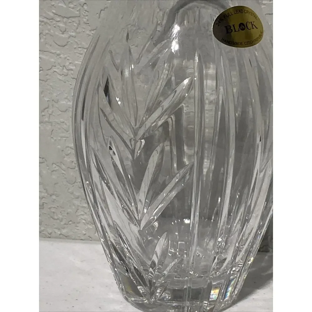 Block Olympic 7” Rose Vase 24% Full Lead‎ Crystal Hand Made In Czech Republic
